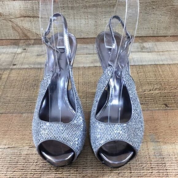 Nicole Miller Slingback High Heels Silver Metallic Womens 8 M Open Toe - Picture 3 of 13